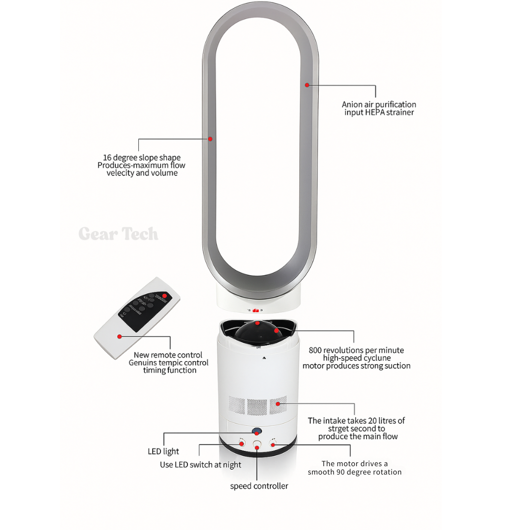 16-Inch Remote-Controlled Bladeless Fan - UK Design