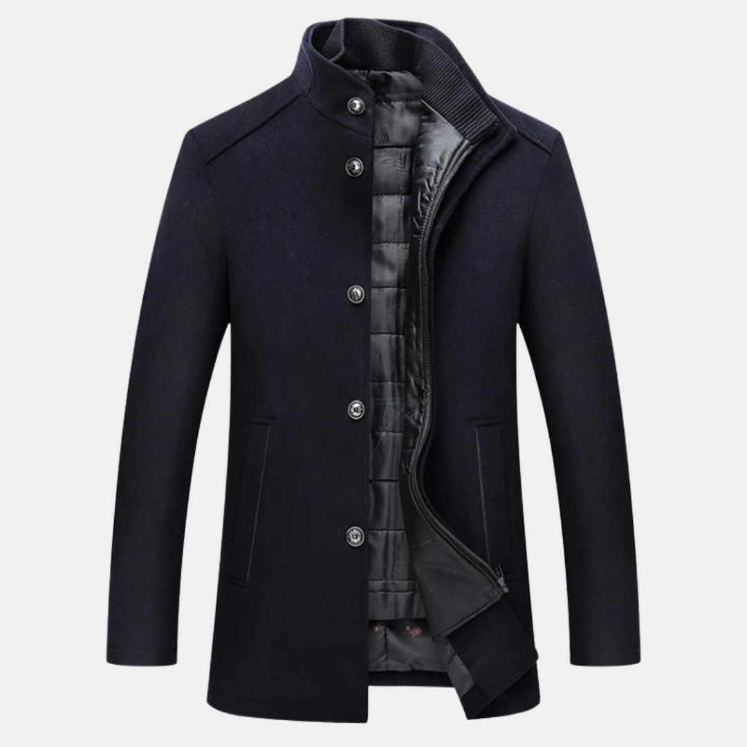 Men's Long Coat | Stand-Up Collar