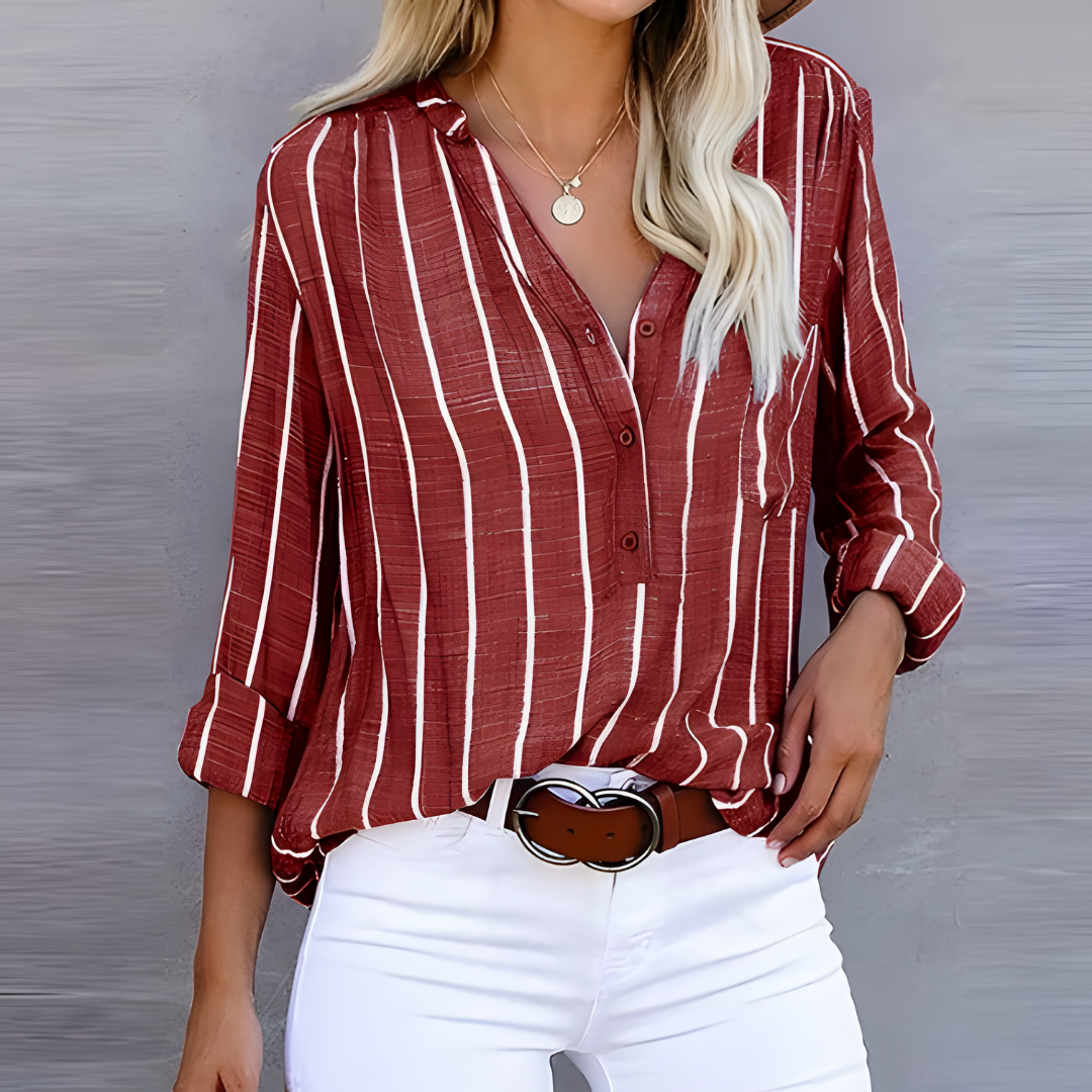 Ladies Elegant Striped Blouse | Long Sleeve