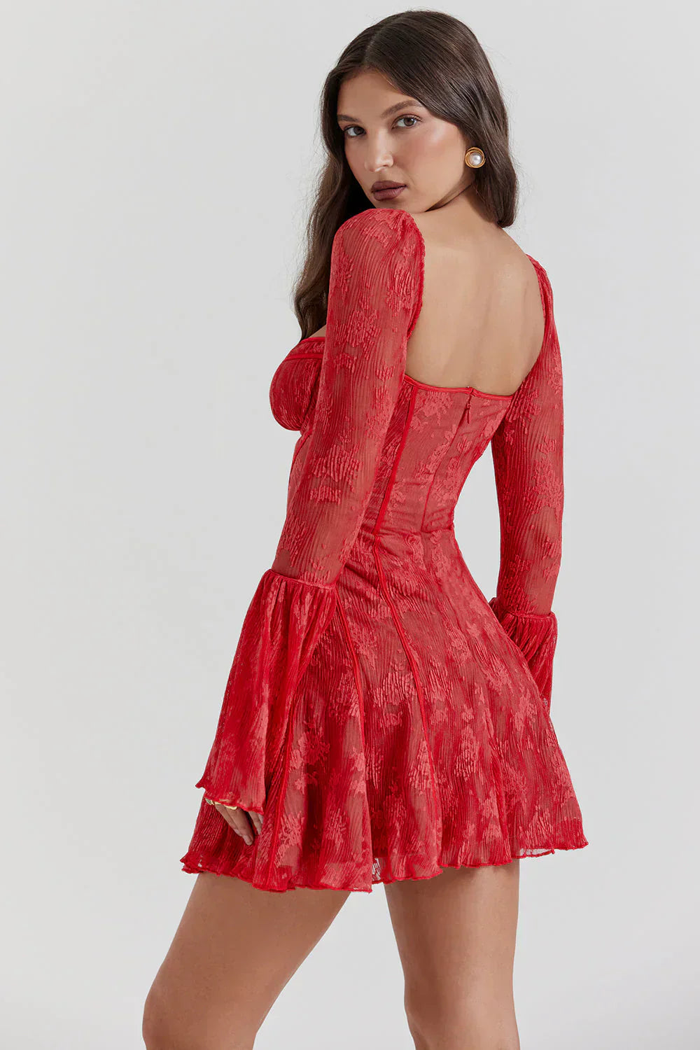 Women's Long Flared Sleeve Evening Dress | Mini