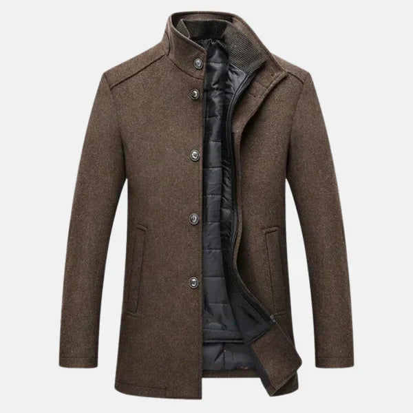 Men's Long Coat | Stand-Up Collar