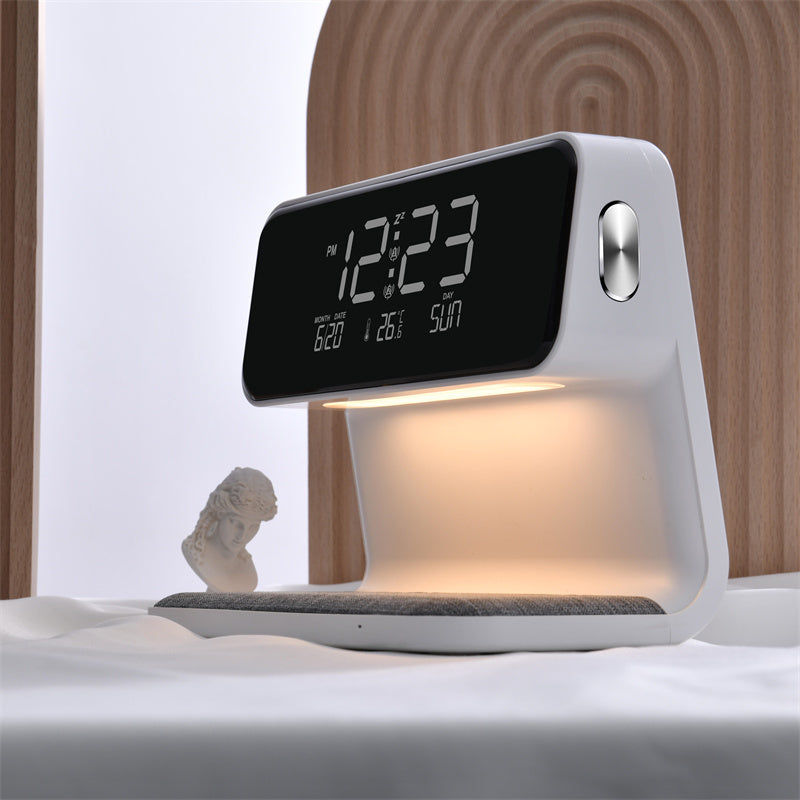 3-in-1 Bedside Lamp with Wireless Charging – LCD Alarm Clock and Touch Dimmable LED Table Light