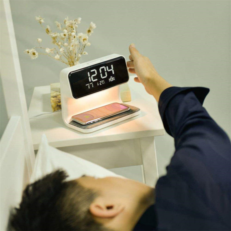 3-in-1 Bedside Lamp with Wireless Charging – LCD Alarm Clock and Touch Dimmable LED Table Light