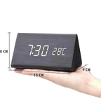 Wooden-Style LED Alarm Clock with Triple Alarm Settings, Temperature Display, and Adjustable Brightness