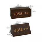 Wooden-Style LED Alarm Clock with Triple Alarm Settings, Temperature Display, and Adjustable Brightness