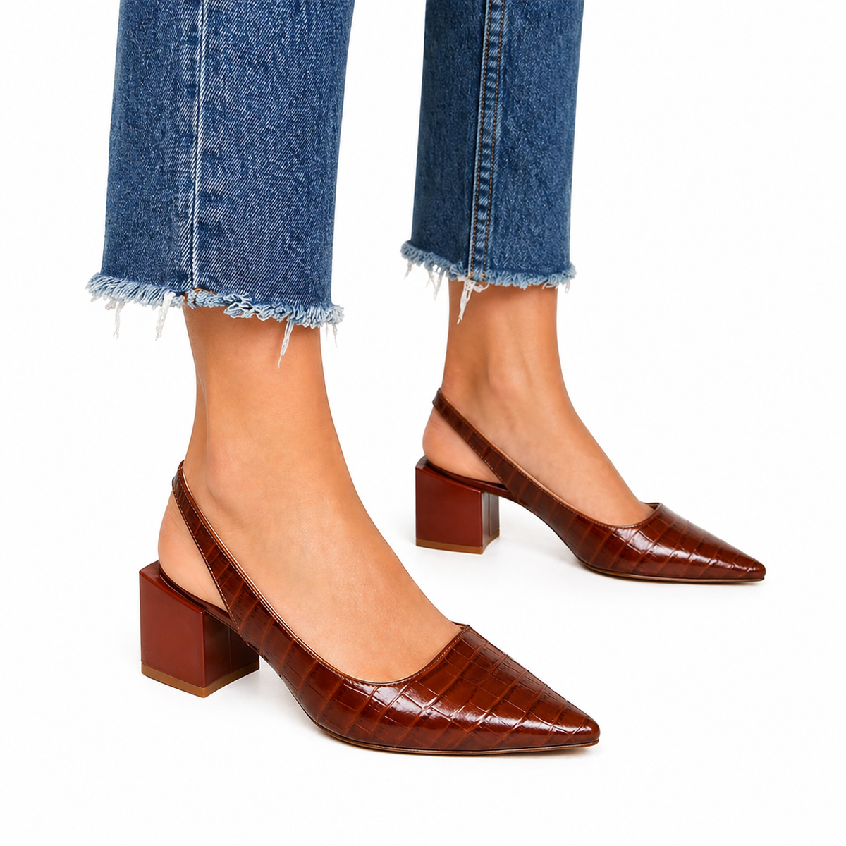 Women's Pointed-Toe Slingback Pumps | Mid Chunky Heel