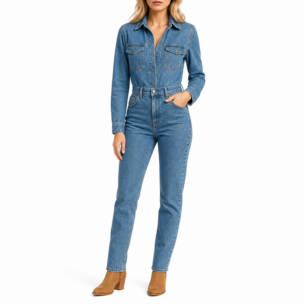 Women's Casual Long Sleeve Jumpsuit | Straight Leg