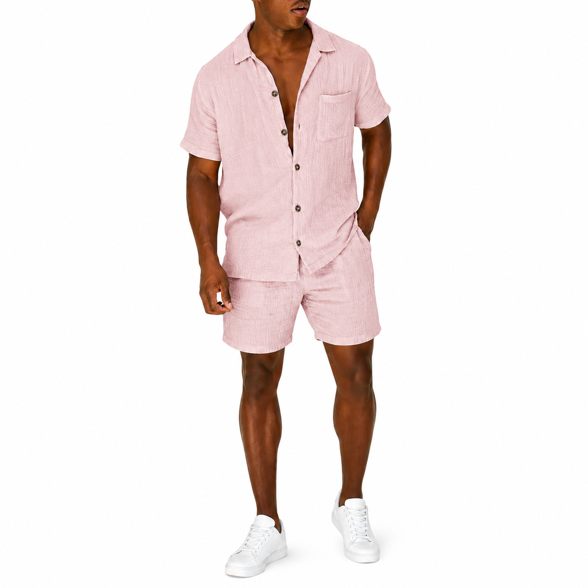 Men's Summer 2-Piece Casual Set | Short Sleeve Shirt and  Drawstring Shorts