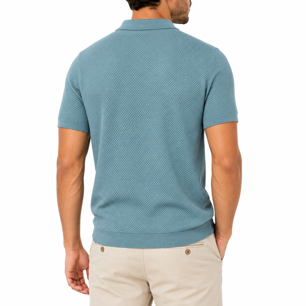 Men’s Casual Waffle Texture V-Neck Polo Shirt | Short Sleeve