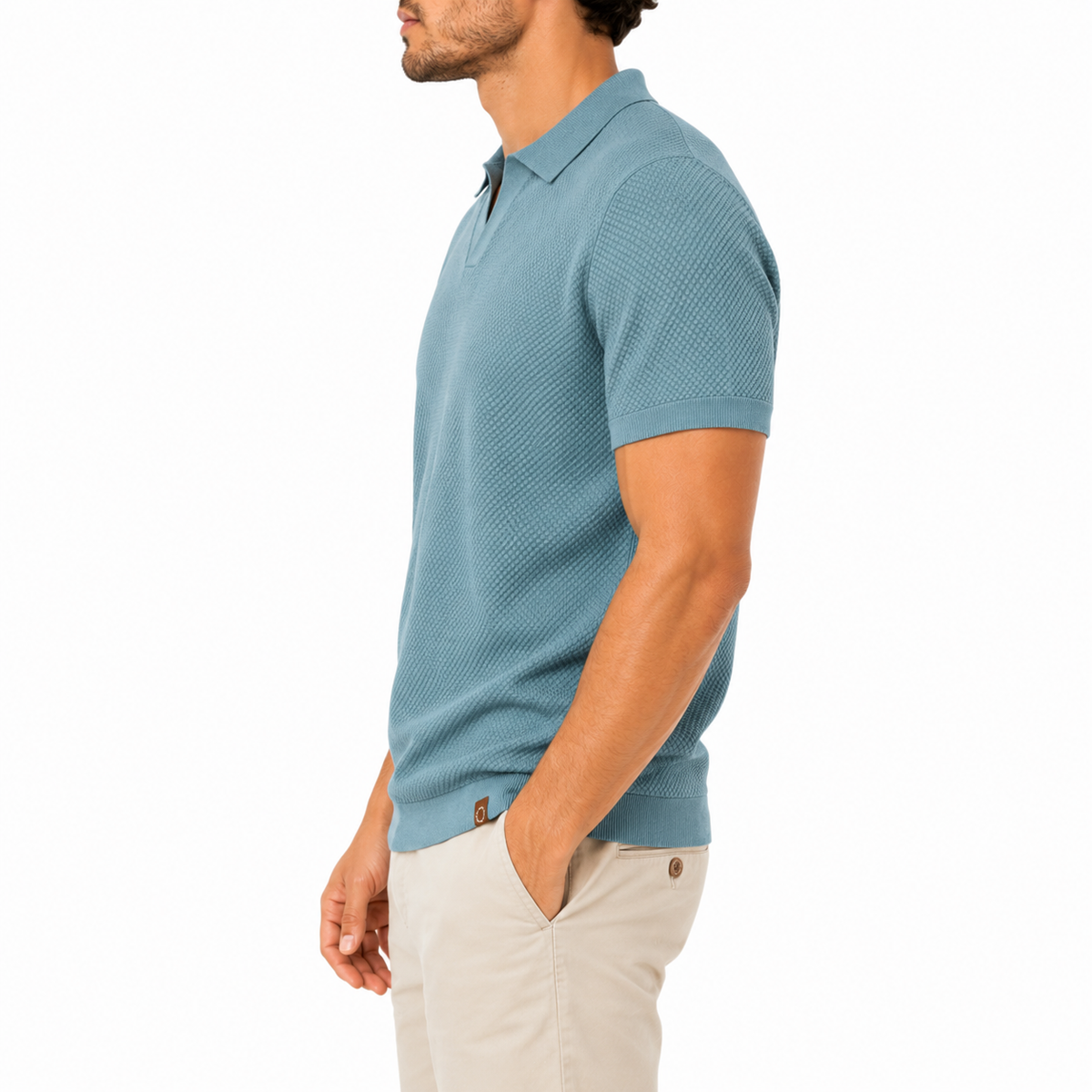 Men’s Casual Waffle Texture V-Neck Polo Shirt | Short Sleeve