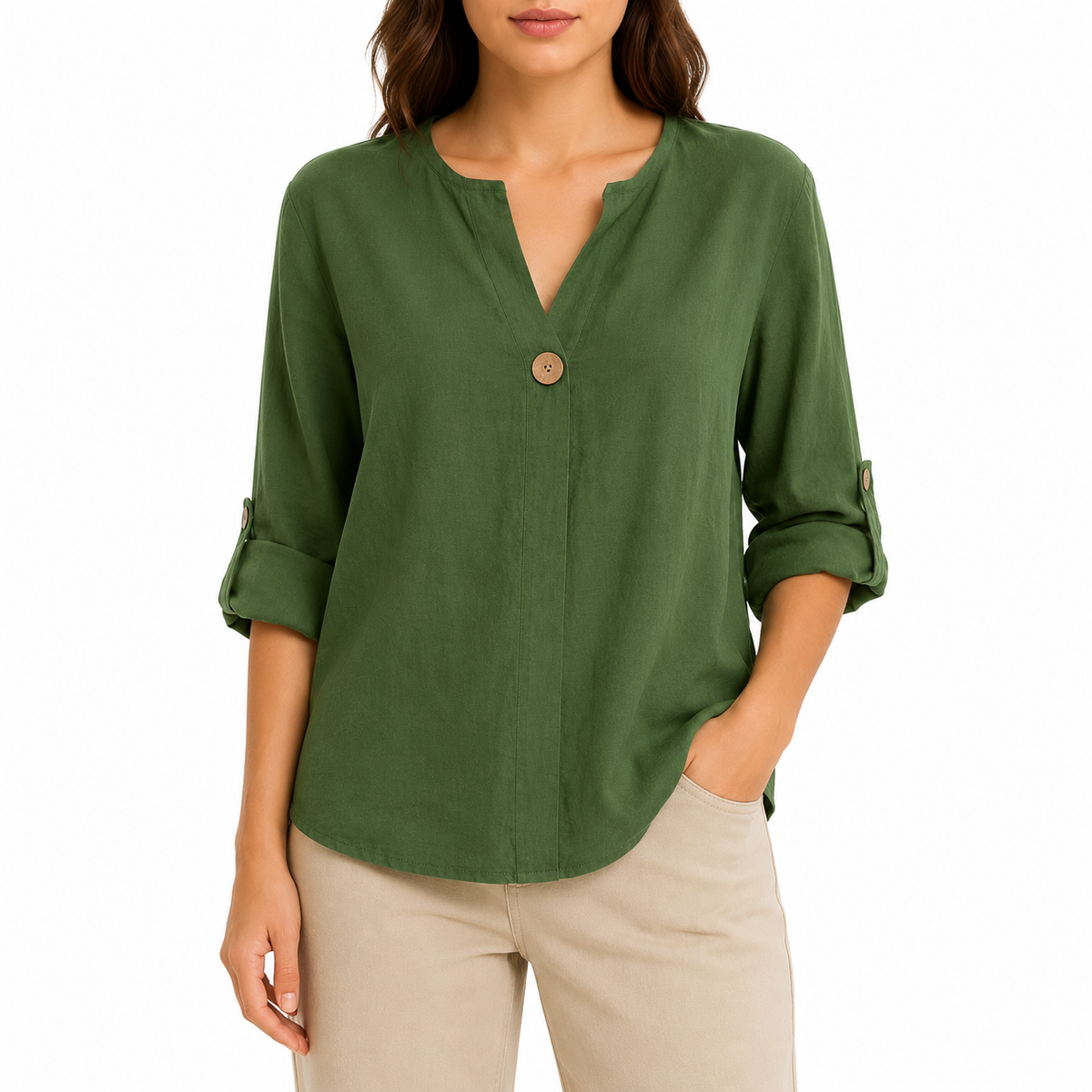 Women’s Casual V-Neck 3/4 Sleeve Blouse | Loose Fit