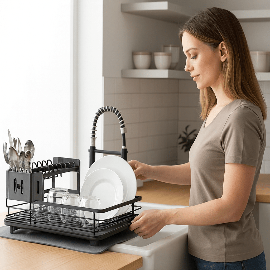 Collapsible Stainless Steel Dish Rack - Space-Efficient Design for Contemporary Kitchens