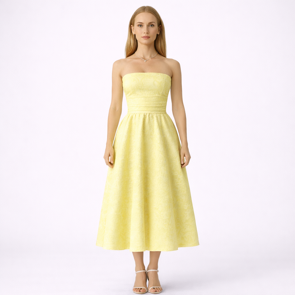 Lemon Strapless Midi Dress