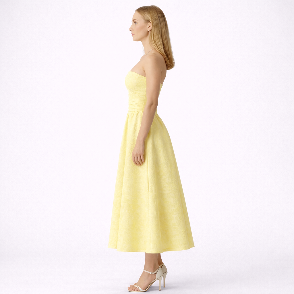 Lemon Strapless Midi Dress