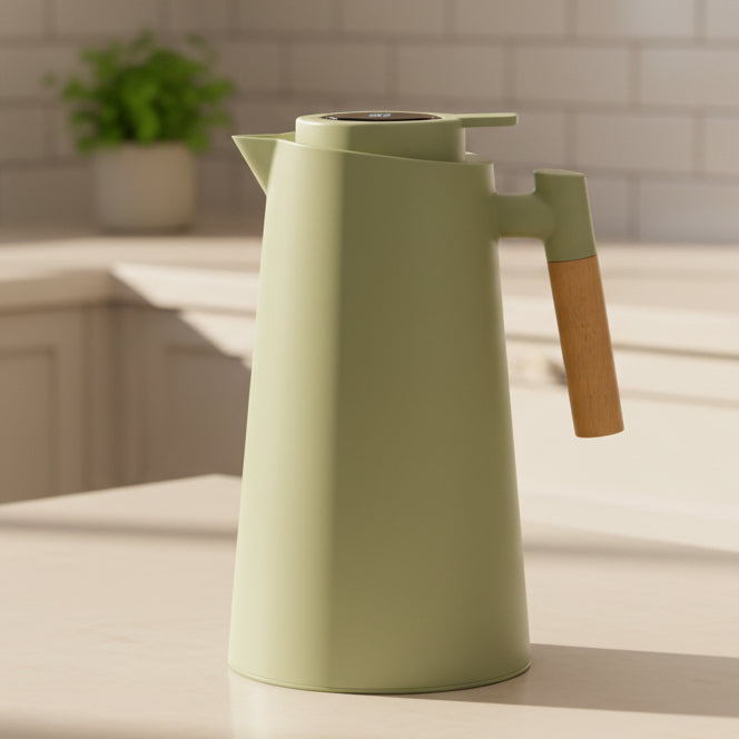 Insulated Thermos with Temperature Indicator and Wooden Handle