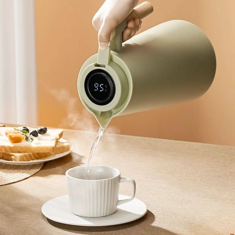 Insulated Thermos with Temperature Indicator and Wooden Handle