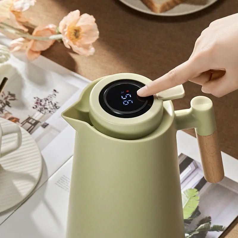 Insulated Thermos with Temperature Indicator and Wooden Handle