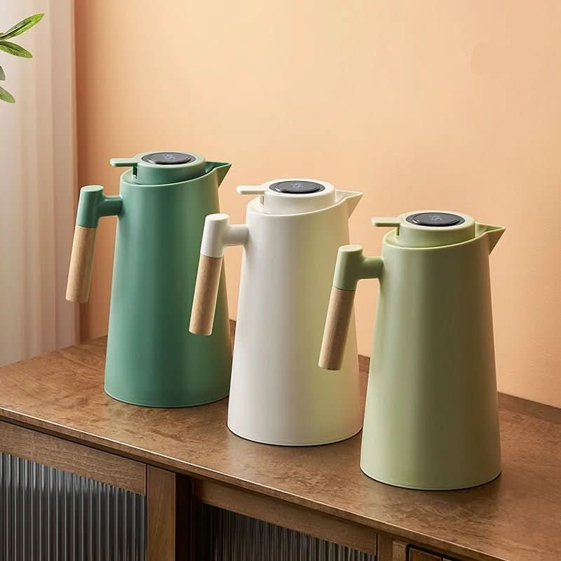 Insulated Thermos with Temperature Indicator and Wooden Handle
