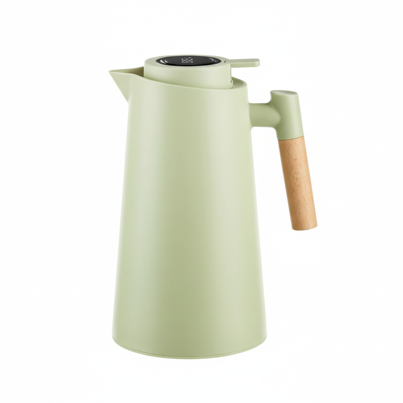 Insulated Thermos with Temperature Indicator and Wooden Handle