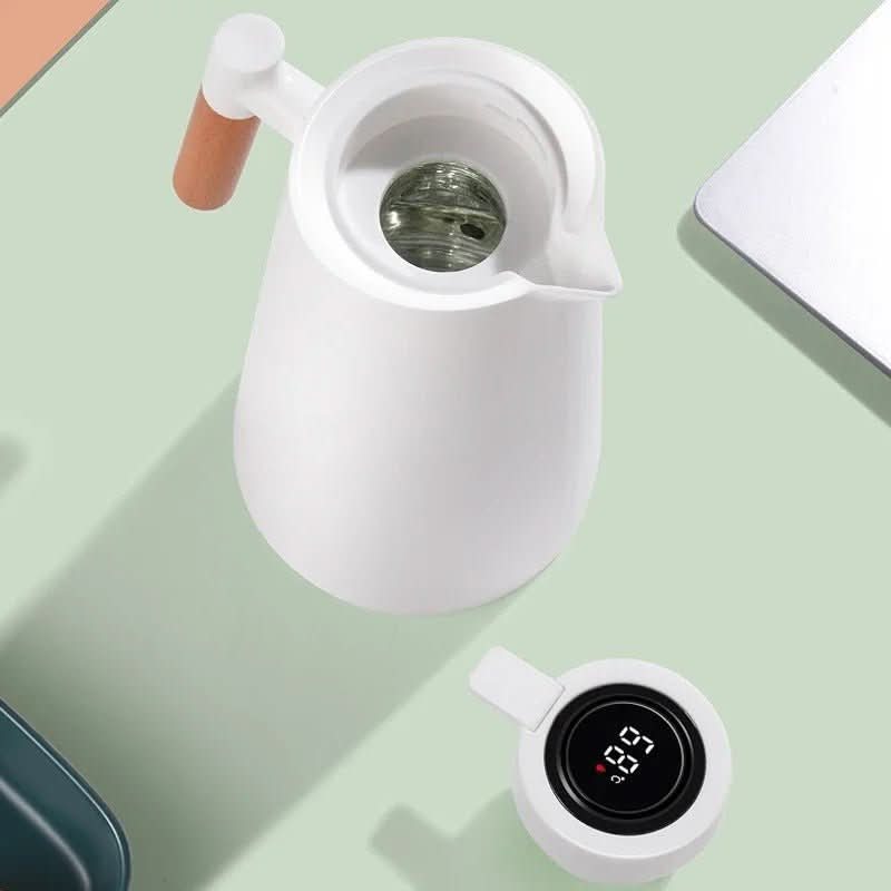 Insulated Thermos with Temperature Indicator and Wooden Handle