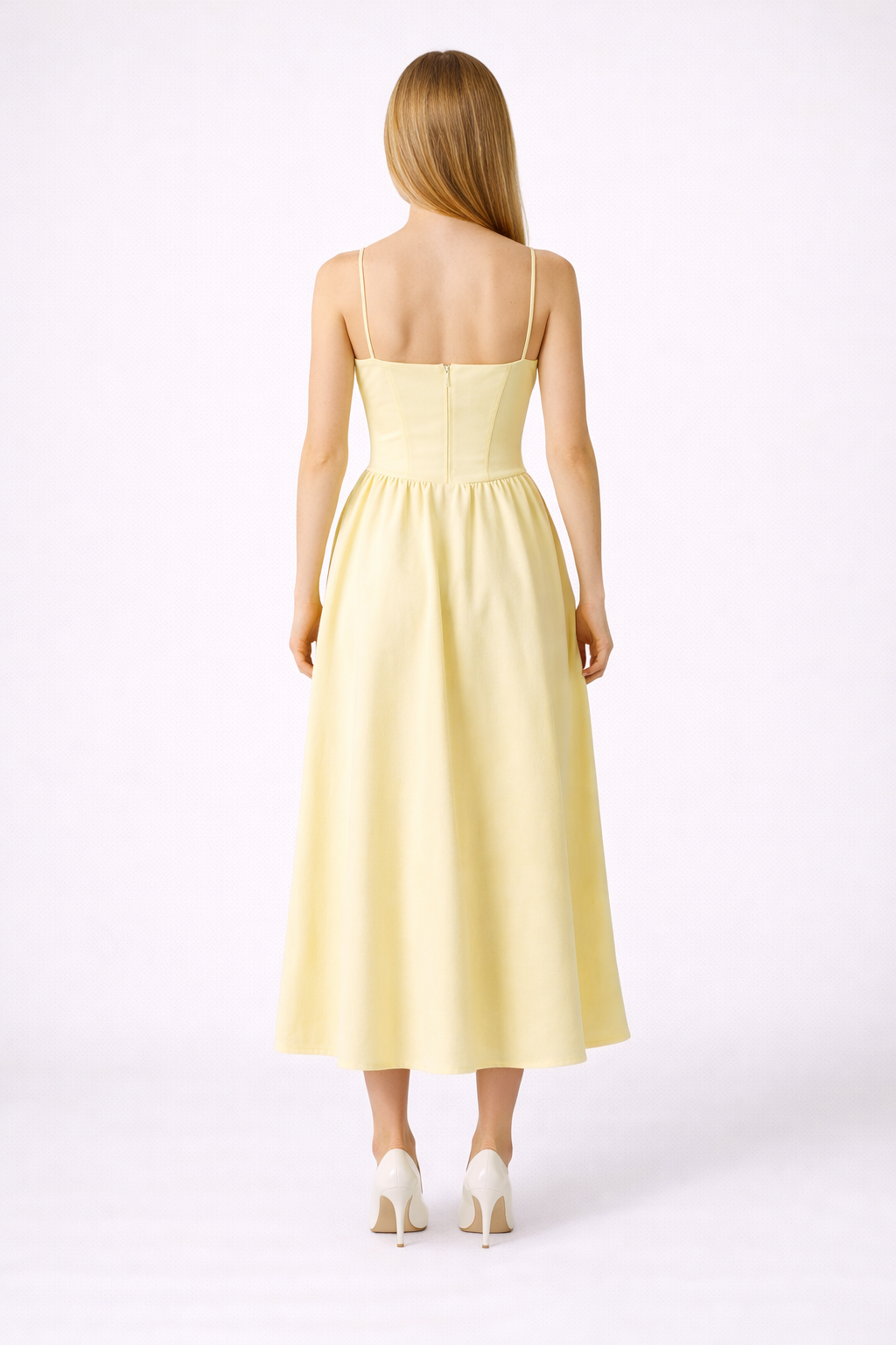 Lemon Midi Dress with Spaghetti Straps