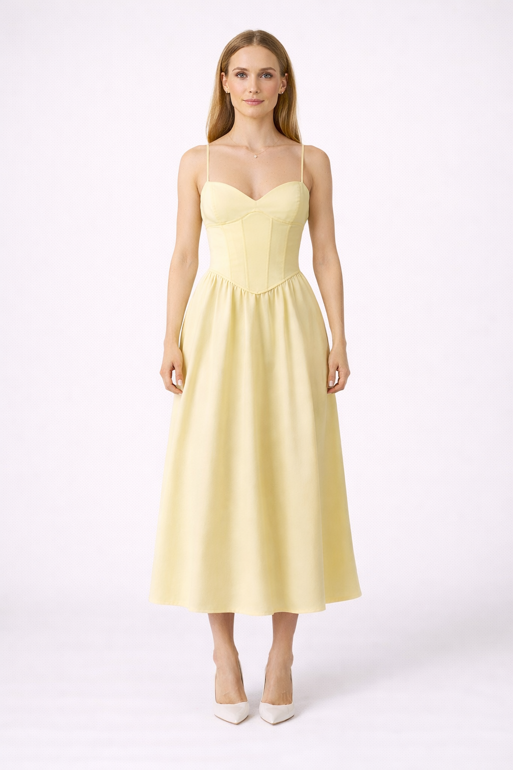 Lemon Midi Dress with Spaghetti Straps