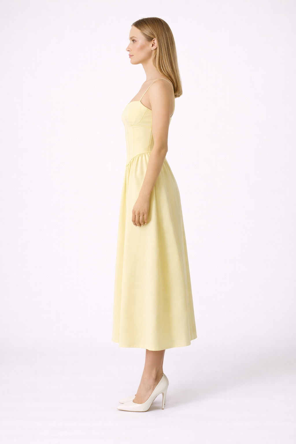 Lemon Midi Dress with Spaghetti Straps