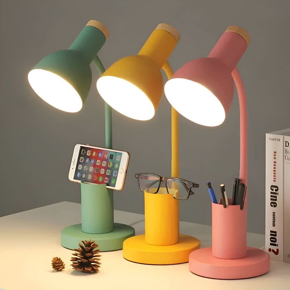 Contemporary LED Desk Lamp with Integrated Pen Holder for Home and Office