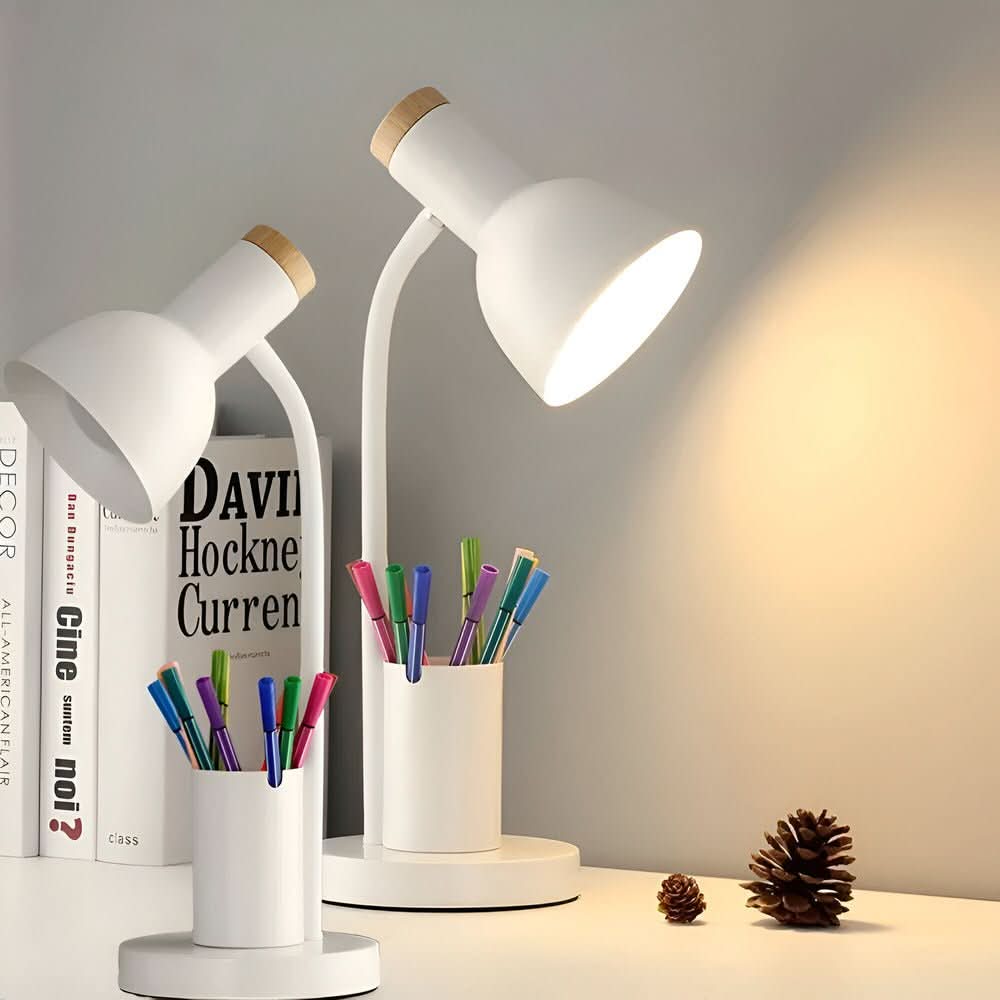 Contemporary LED Desk Lamp with Integrated Pen Holder for Home and Office