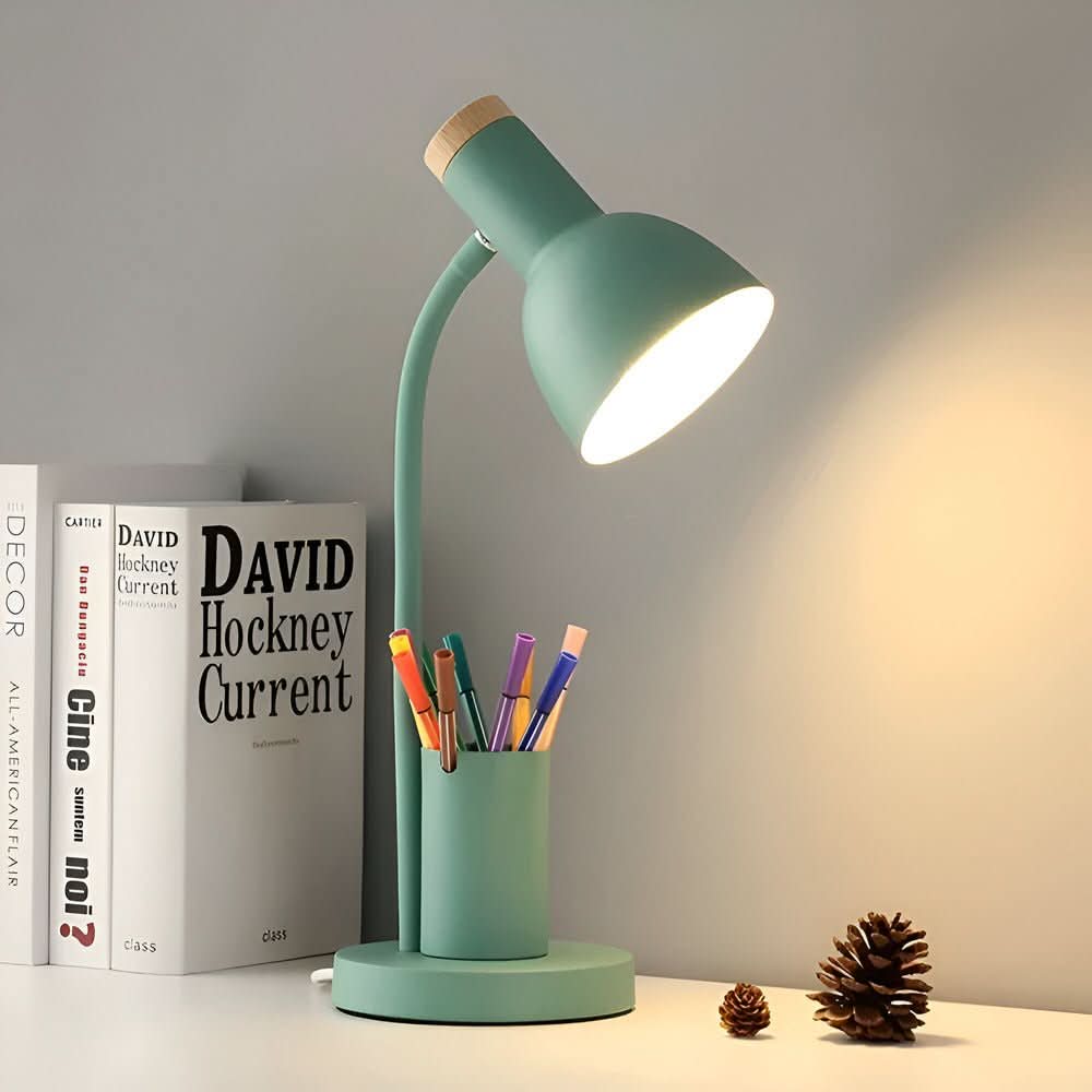 Contemporary LED Desk Lamp with Integrated Pen Holder for Home and Office