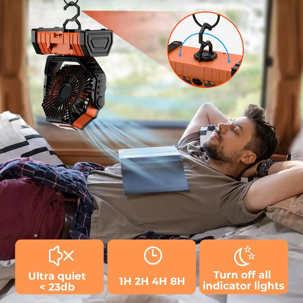 20,000mAh Rechargeable Camping Fan with LED Light and Power Bank