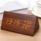 Wooden-Style LED Alarm Clock with Triple Alarm Settings, Temperature Display, and Adjustable Brightness