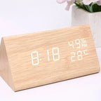 Wooden-Style LED Alarm Clock with Triple Alarm Settings, Temperature Display, and Adjustable Brightness