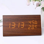 Wooden-Style LED Alarm Clock with Triple Alarm Settings, Temperature Display, and Adjustable Brightness