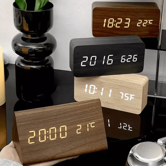 Voice-Controlled LED Wooden Clock for Elegant Time Display