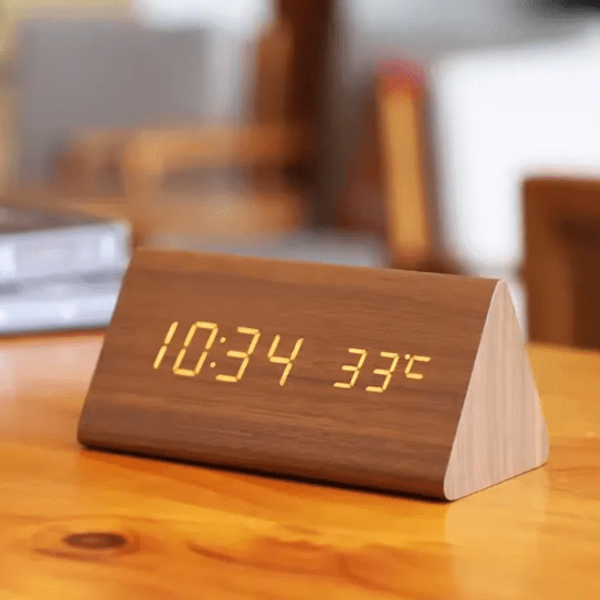 Voice-Controlled LED Wooden Clock for Elegant Time Display
