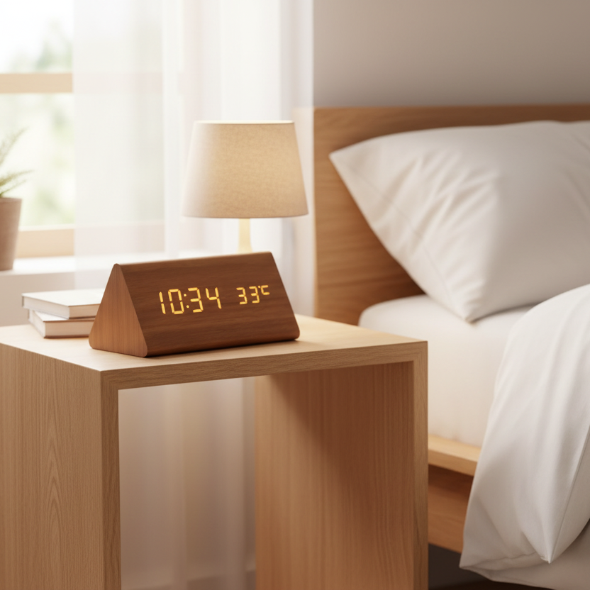 Voice-Controlled LED Wooden Clock for Elegant Time Display