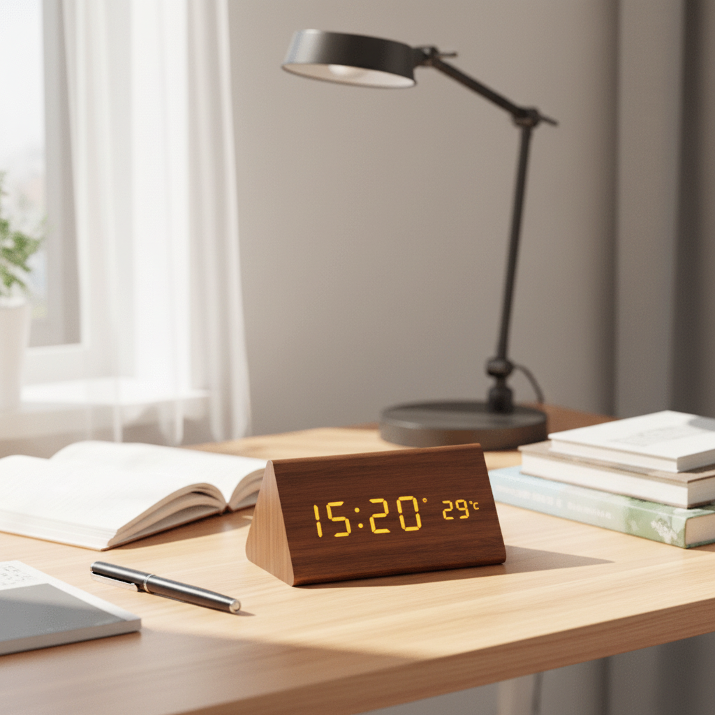 Voice-Controlled LED Wooden Clock for Elegant Time Display