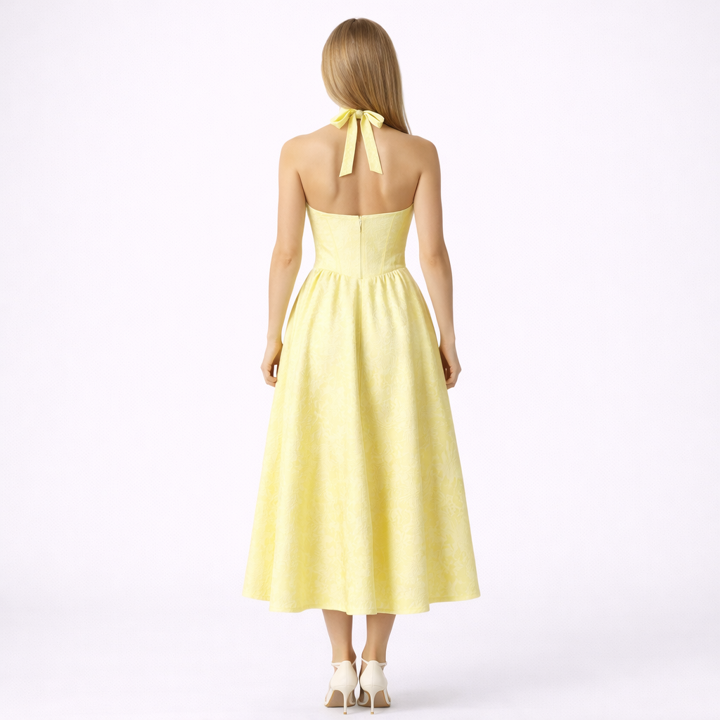 Lemon Midi Dress Halter Neck