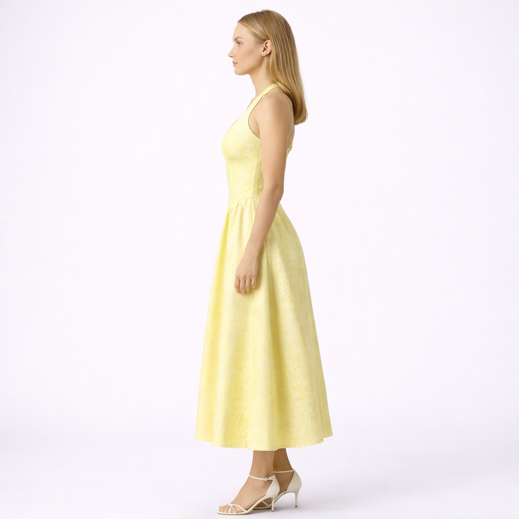 Lemon Midi Dress Halter Neck