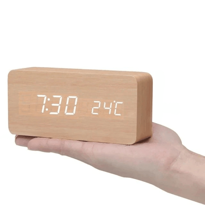 Voice-Controlled LED Wooden Clock for Elegant Time Display