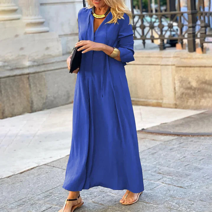 Women's V-Neck Long Sleeve Evening Dress | Maxi