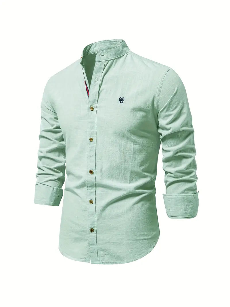 Men's Stand Collar Casual Shirt | Long Sleeve