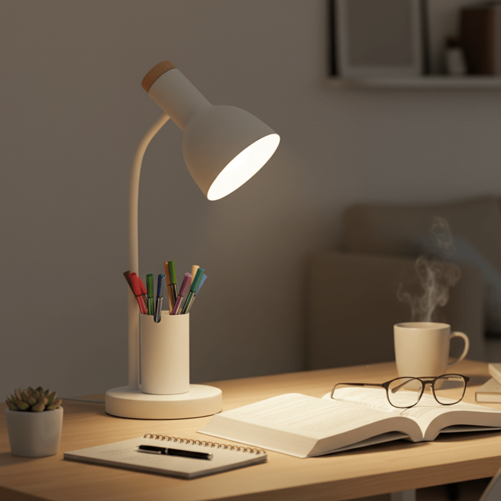 Contemporary LED Desk Lamp with Integrated Pen Holder for Home and Office