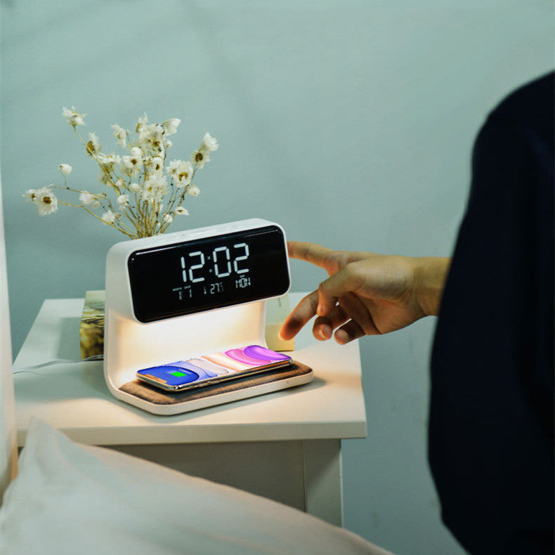 3-in-1 Bedside Lamp with Wireless Charging – LCD Alarm Clock and Touch Dimmable LED Table Light