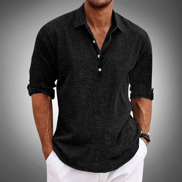 Men's Casual Half Button Placket Polo Shirt | Long Sleeve