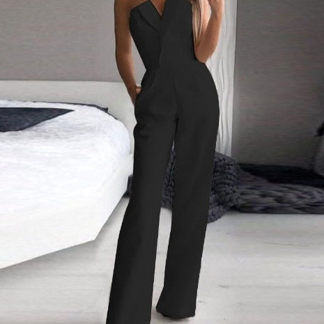 Women’s Strapless Wide Leg Jumpsuit | V-Neck